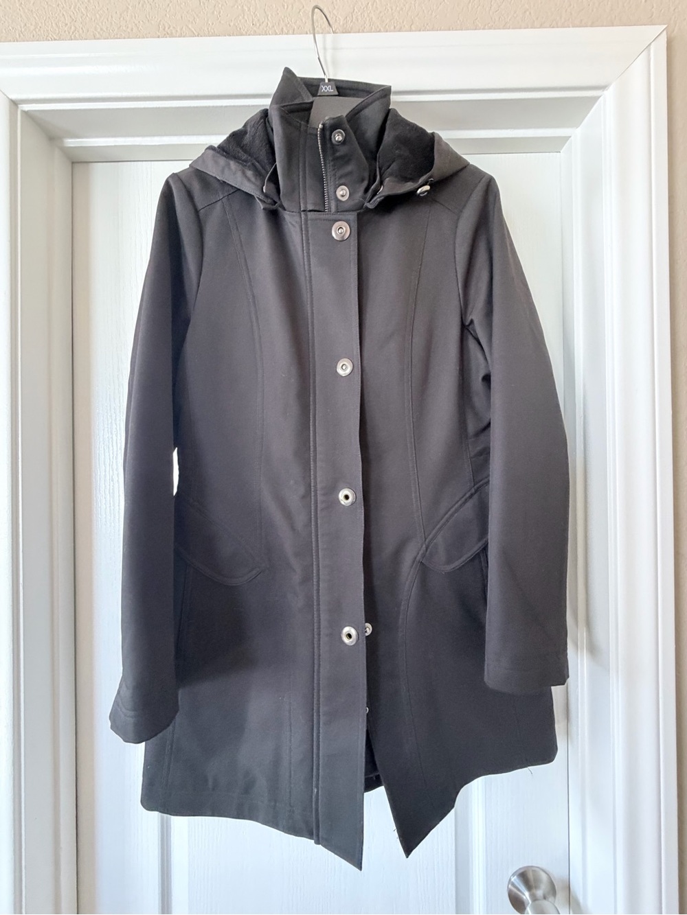 Kristen Blake Black Hooded Trench Coat